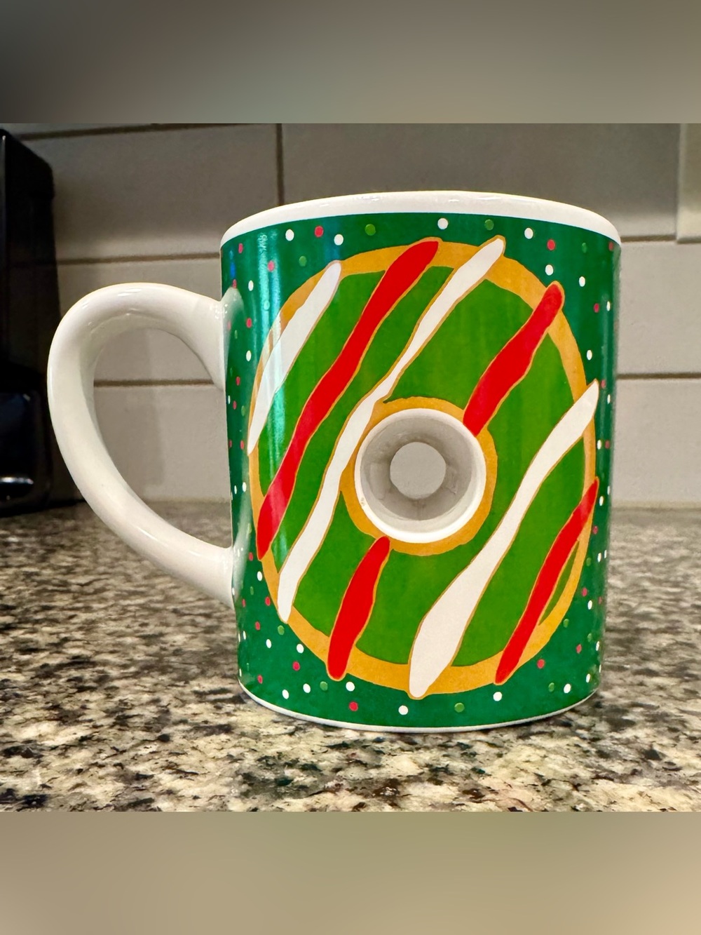Donut Daze Striped Dount Holiday Ceramic Coffee Cocoa Tea Mug Donut Hole